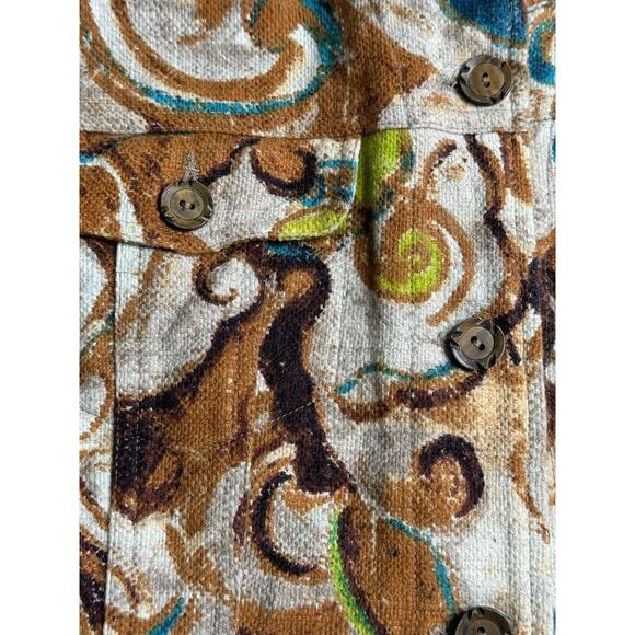 Chicos Blazer Jacket Womens Large Woven Cotton Brown Blue Abstract Print Button - Picture 4 of 11